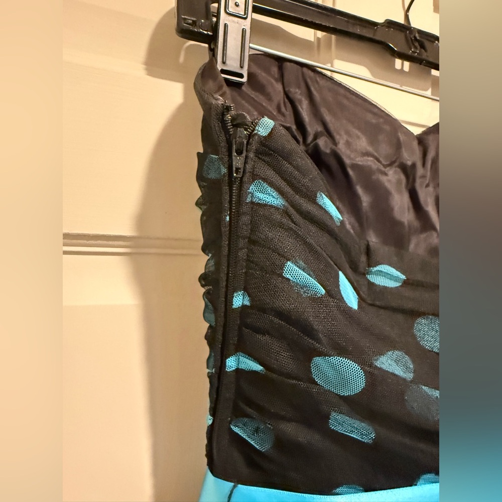 Jessica McClintock EUC Amazing Blue Polka Dot Black Tulle Cocktail Party Dress - Picture 6 of 10